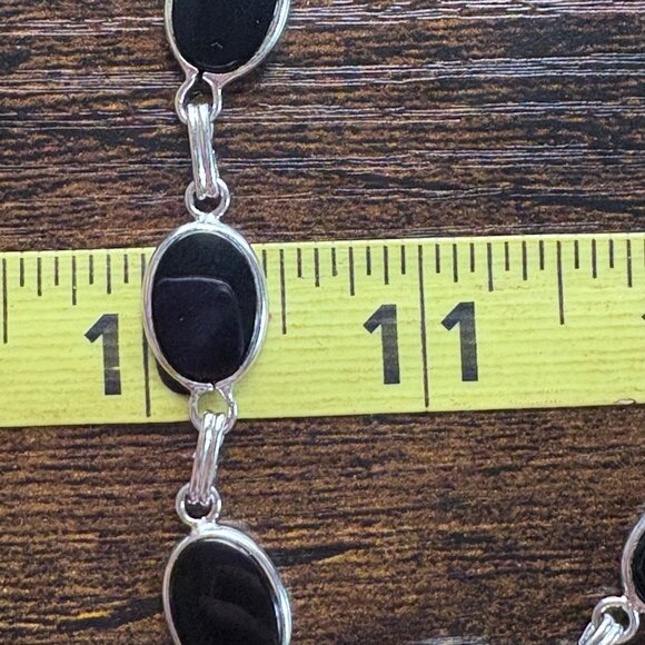 VTG Sterling Silver 925 Black Onyx Bezel Set Station Bracelet Size 7.75" Length - Picture 9 of 10